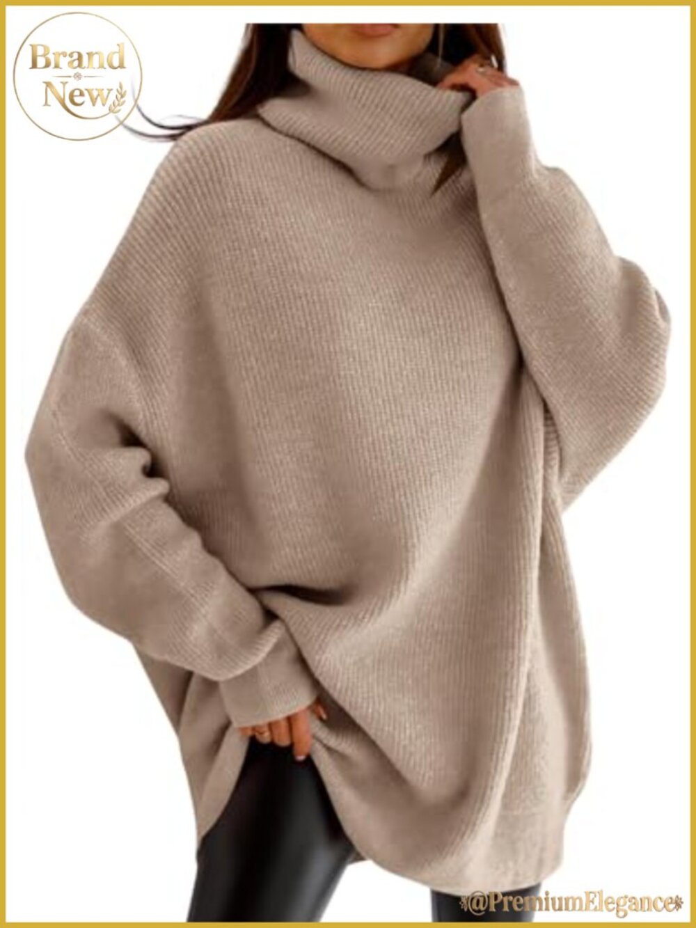 Turtleneck Oversized Sweater Batwing Chunky Pullover Loose Knit Jumper